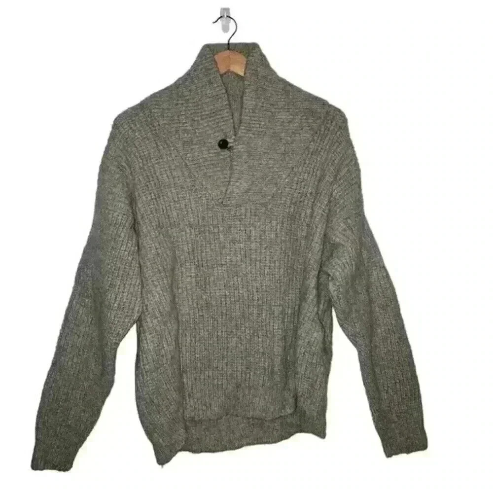 Eddie Bauer Mens Vintage Wool Blend Fishermans Sweater Shawl Neck Cableknit